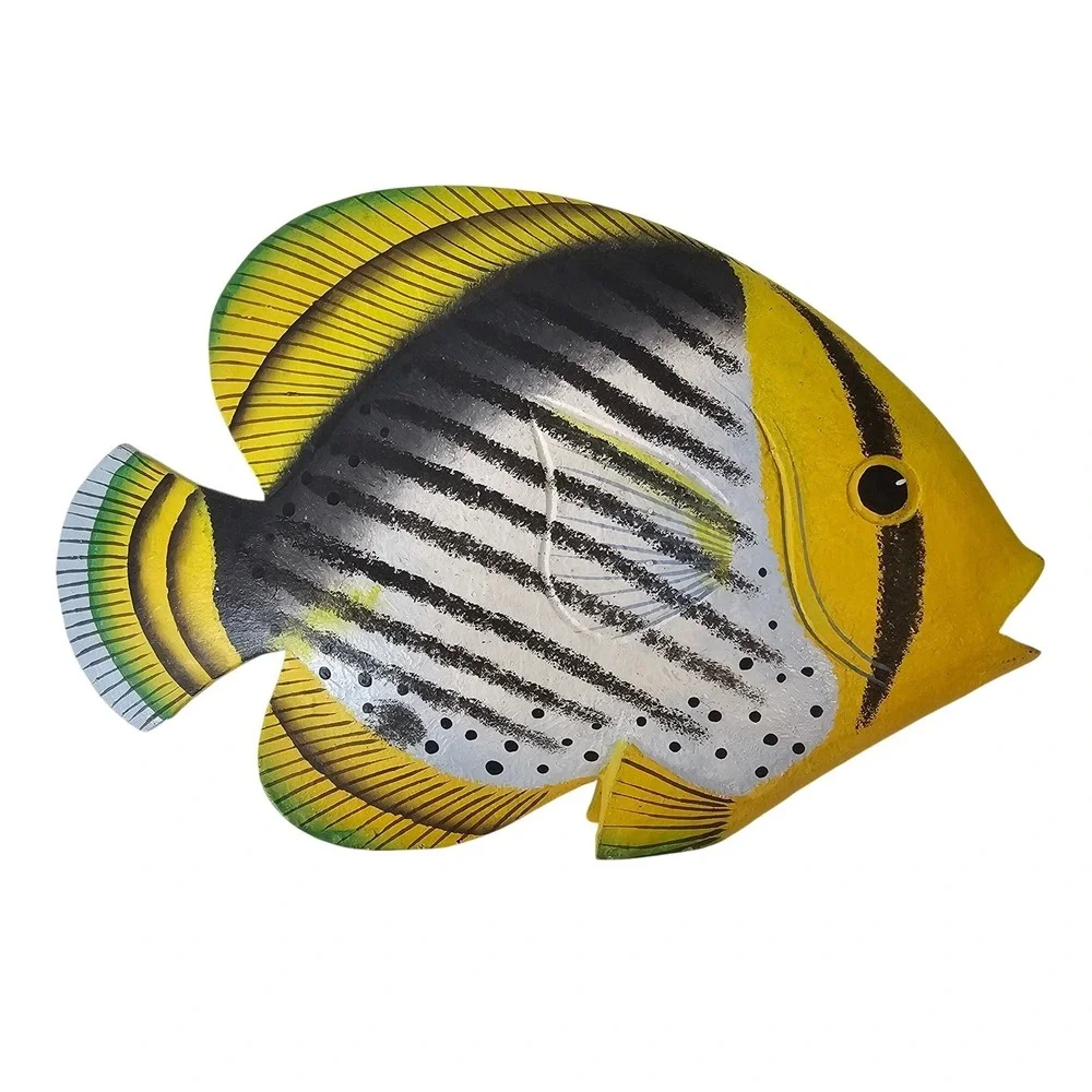 Hand-Painted (2)‎ Wooden Tropical Fish Figurines – Coastal Beach Tabletop Decor